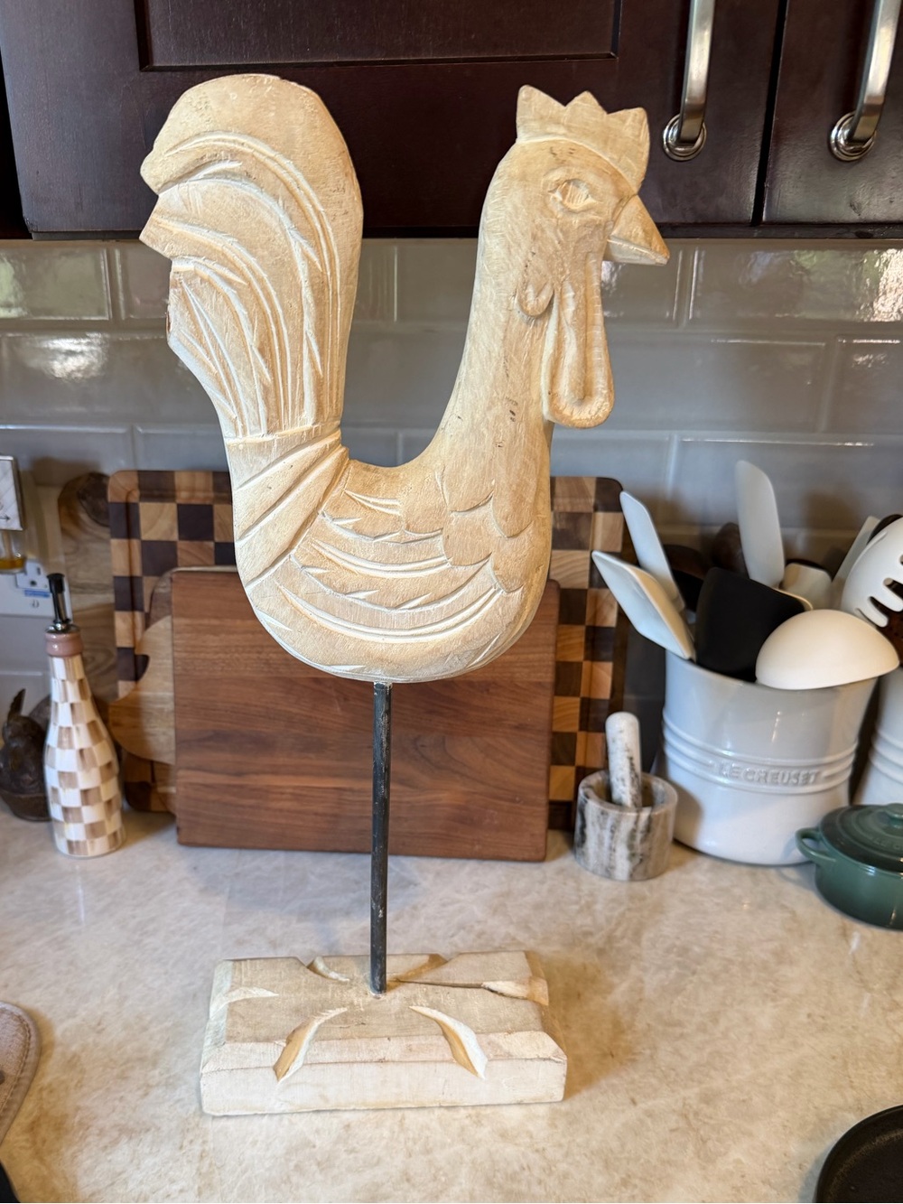 Rustic Wood white washed Rooster or chicken  20”
